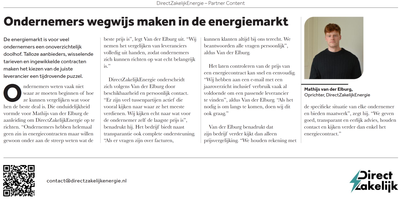 Direct Zakelijk in het Financieele Dagblad